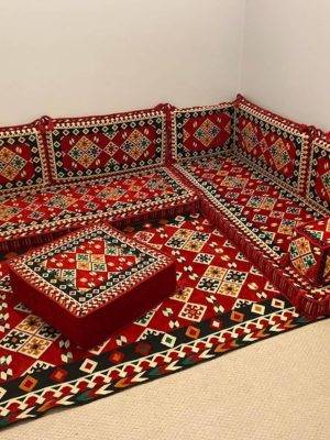 Urgup Red Arabic Floor Sofa, L Shaped Corner Seating